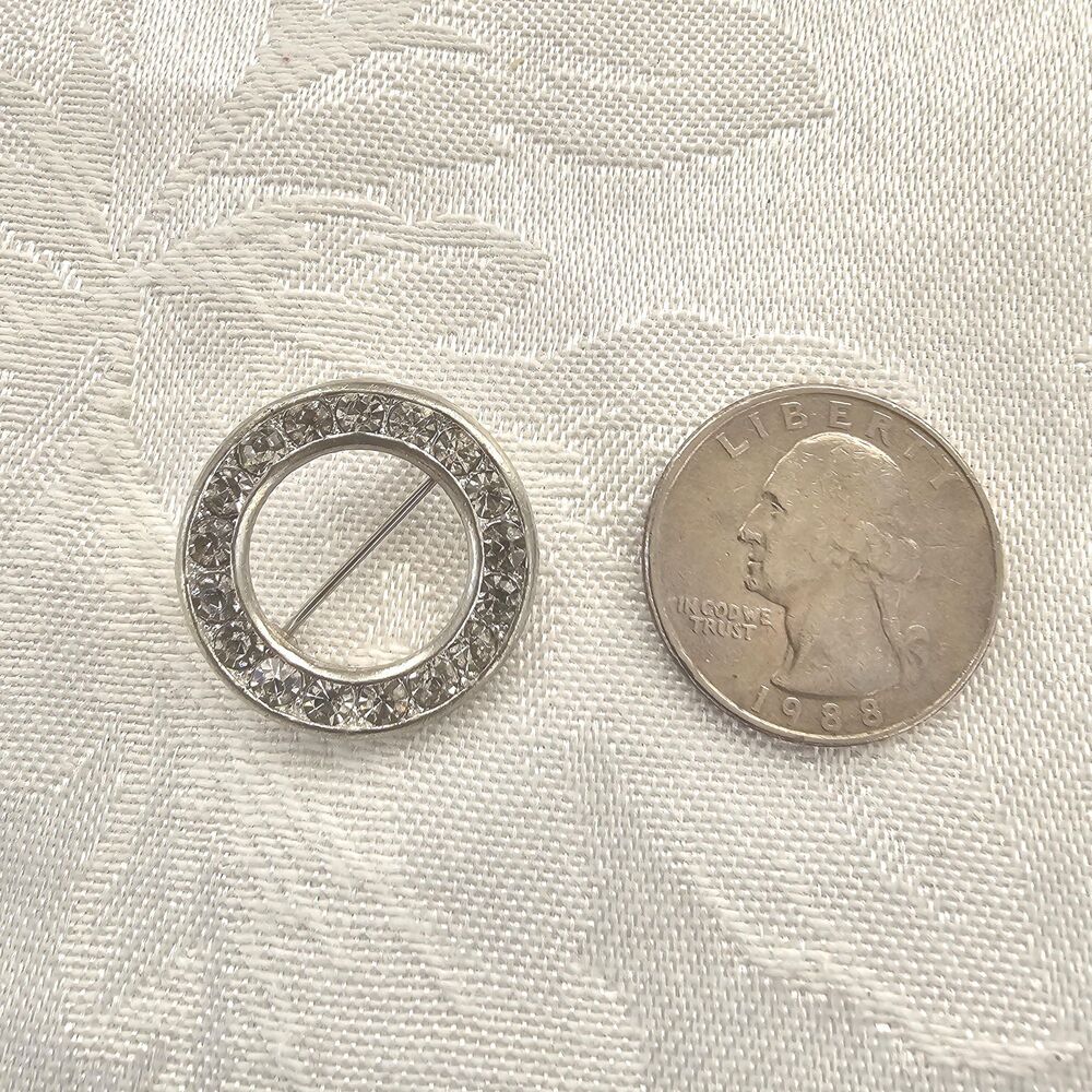 Vintage Rhinestone Circle Brooch, 1960s Silver Eternity Pin - Picture 3 of 5